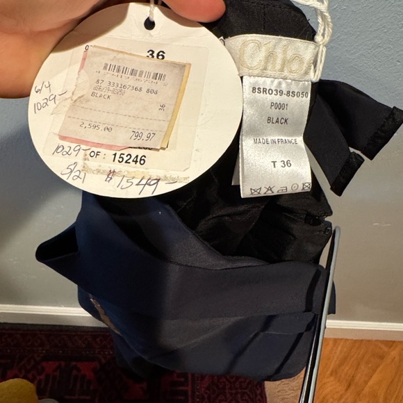 Chloe NWT New Black Asymmetrical One-Shoulder Cocktail Dress with Silver Trim - Picture 2 of 16